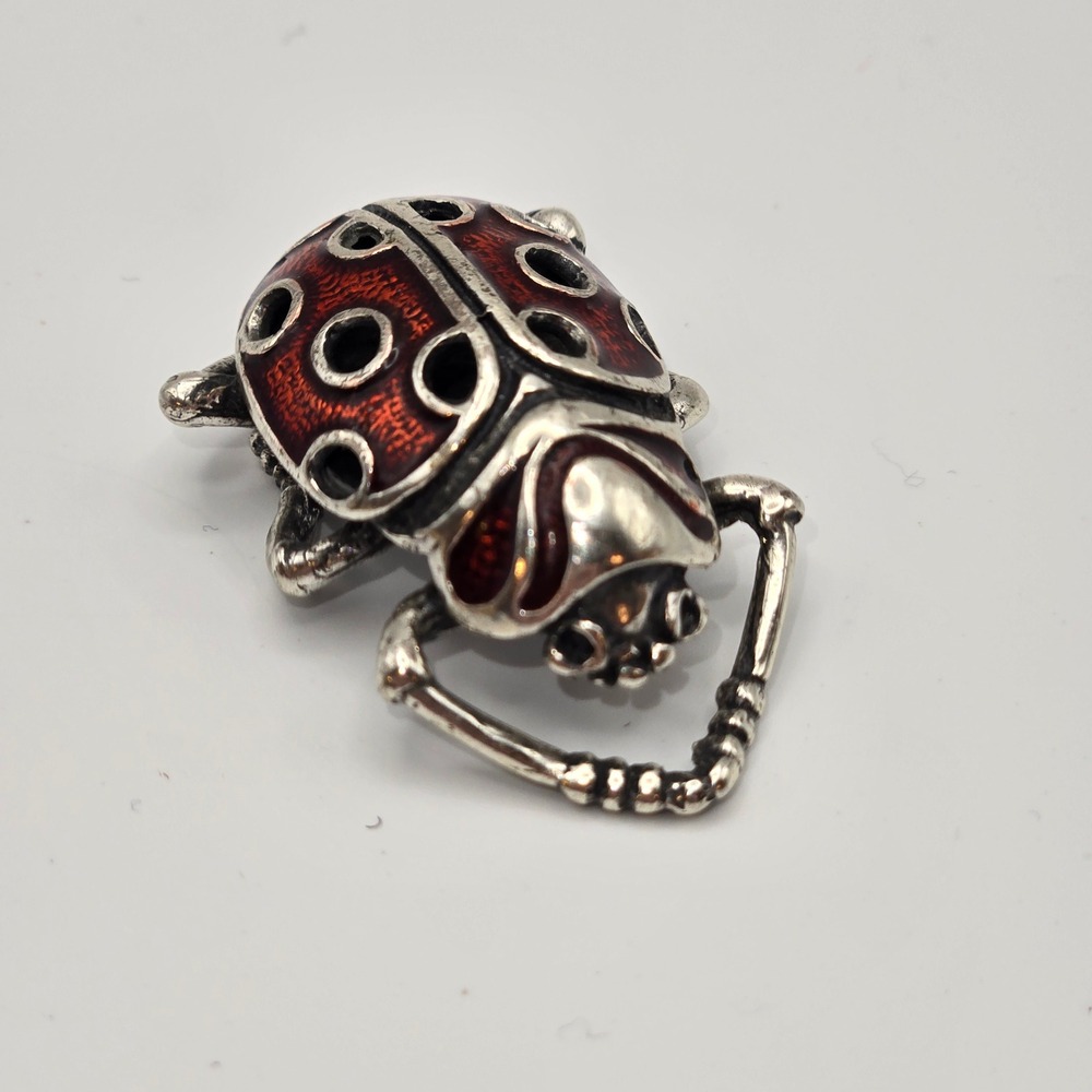 VTG Italian 800 Silver Red Enamel Ladybug Scarab Beetle Figurine 18.54g Coro AR
